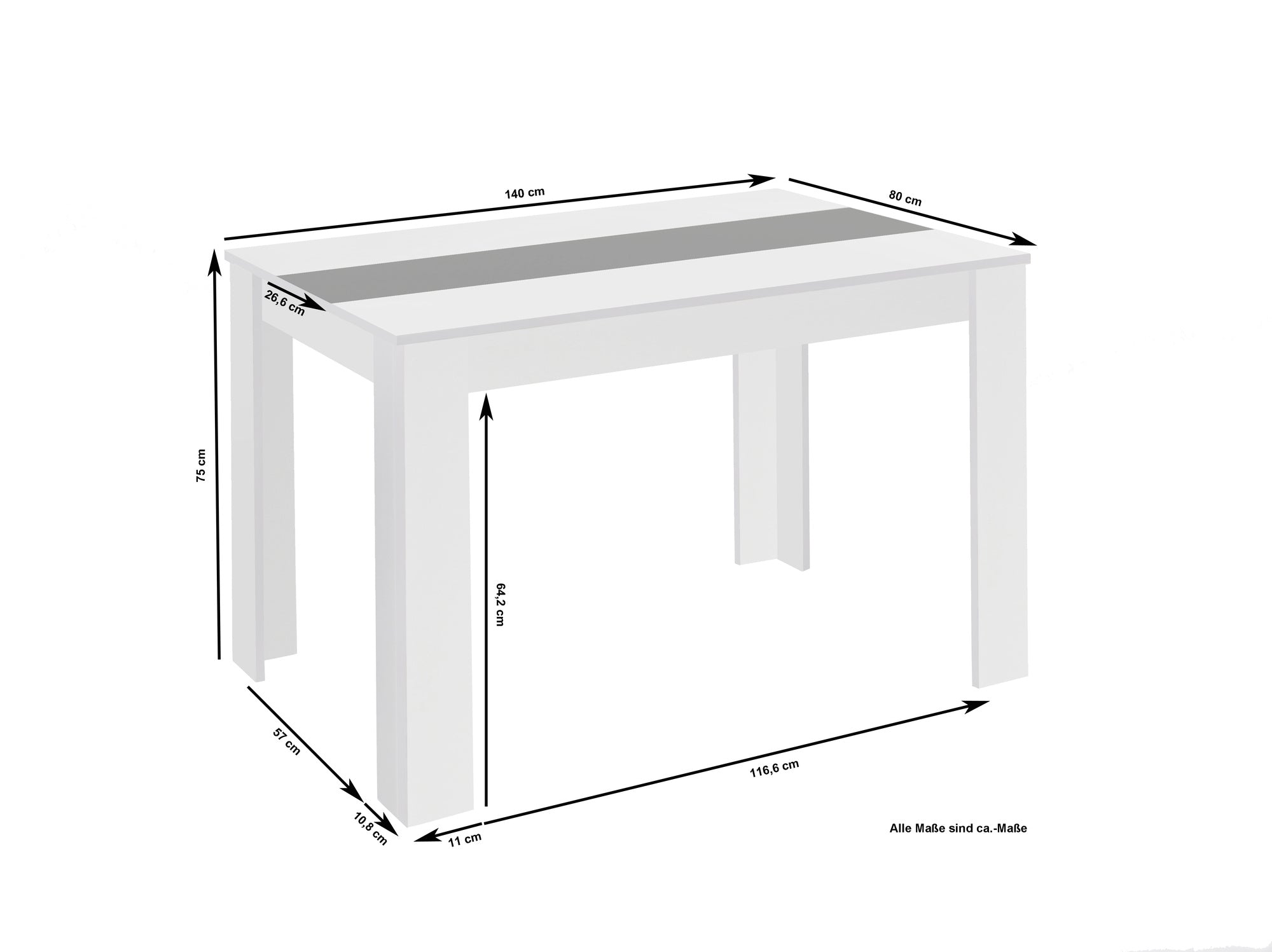 NORI Tisch, Breite 120, 140 oder 160 cm, Einlegeplatte schwarz/weiß, in Eiche-Optik, weiß oder Old-Wood-Optik