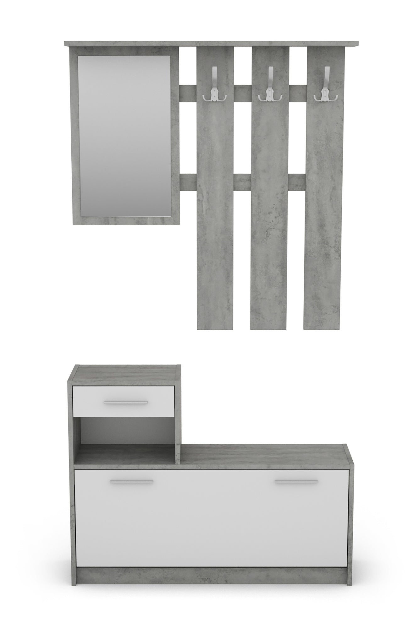 Garderoben-Set TAMINA / Kommode mit Schuhschrank + hängende Garderobe mit Spiegel / in Old Wood (Altholz-Optik), Artisan Eiche (Eiche-Optik) oder Light Atelier (Beton-Optik) / Flur-Schrank / Schränke / Regal / 100 x 190 x 25 cm (B x H x T)