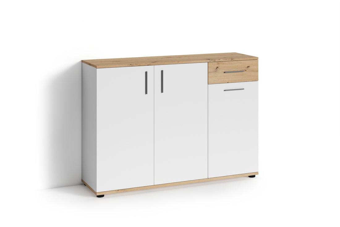 Kommode JAKOB / 3-trg. mit 1 Schubkasten / in Artisan Eiche (Eiche-Optik), weiß oder Old Wood (Altholz-Optik) / Sideboard / B 110, H 83,5, T35,5 cm