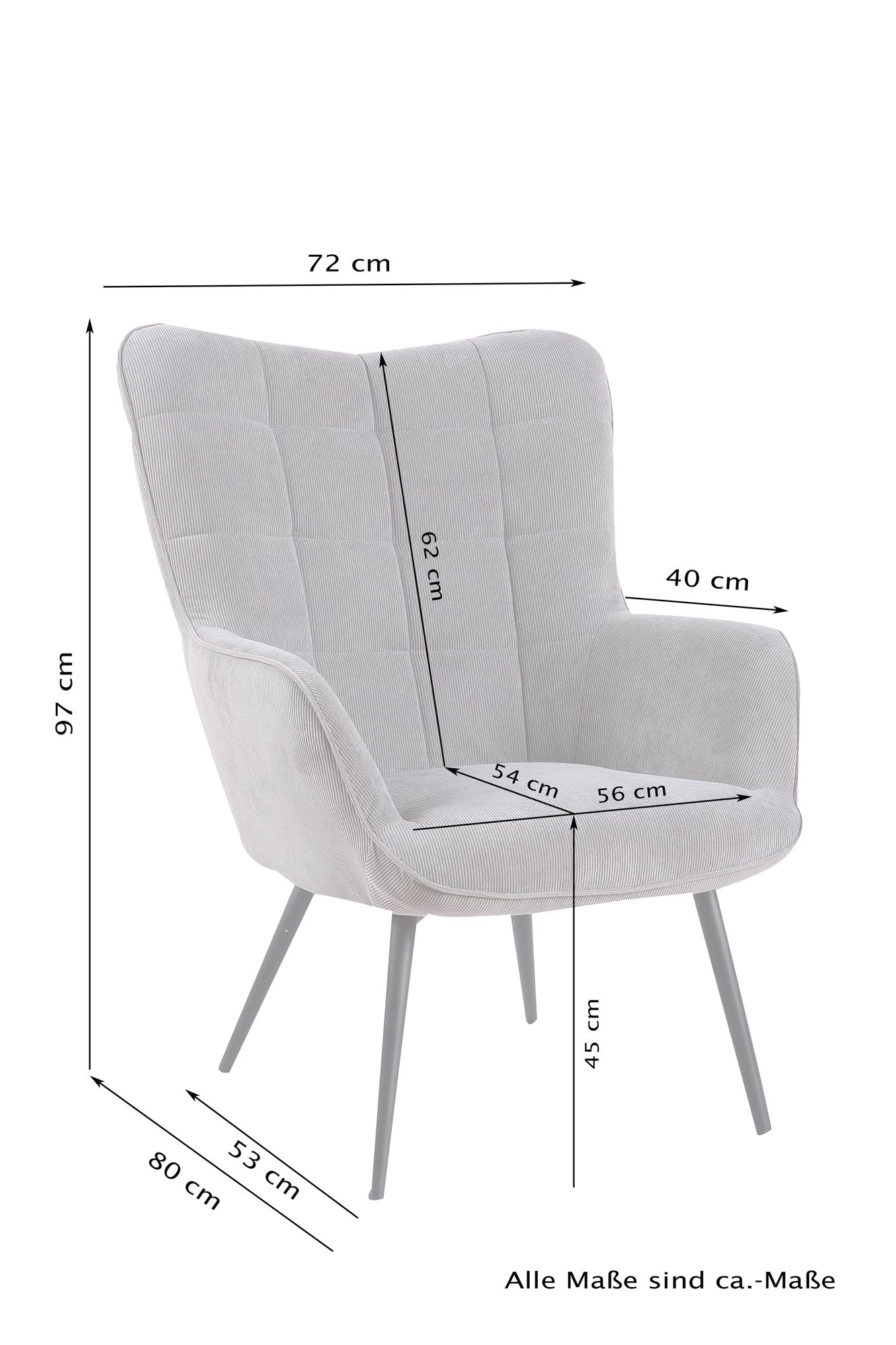 Sessel Uta / Cord grau, Samt schwarz, Webstoff dunkelgrau, Samt dunkelgrün, Webstoff sandfarben / Gestell schwarz pulverbeschichtet / Relaxsessel / Armlehnen-Sessel / B 72, H 97, T 80 cm