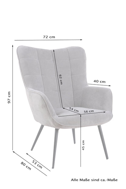 Sessel Uta / Cord grau, Samt schwarz, Webstoff dunkelgrau, Samt dunkelgrün, Webstoff sandfarben / Gestell schwarz pulverbeschichtet / Relaxsessel / Armlehnen-Sessel / B 72, H 97, T 80 cm