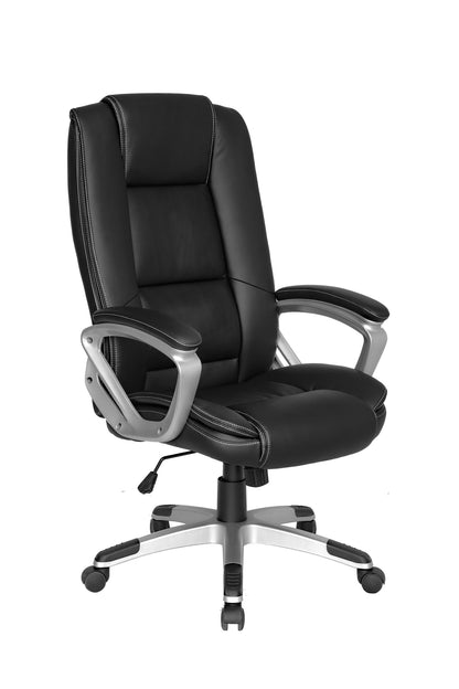 Chefsessel DEREK-XXL / Bezug Kunstleder schwarz/ Federkernpolsterung / Fußkreuz silber / Wippmechanik/ Sicherheitsklemmschutz/ gebremste Sicherheitsrollen, B 64, H 115,5-125, T 72,5