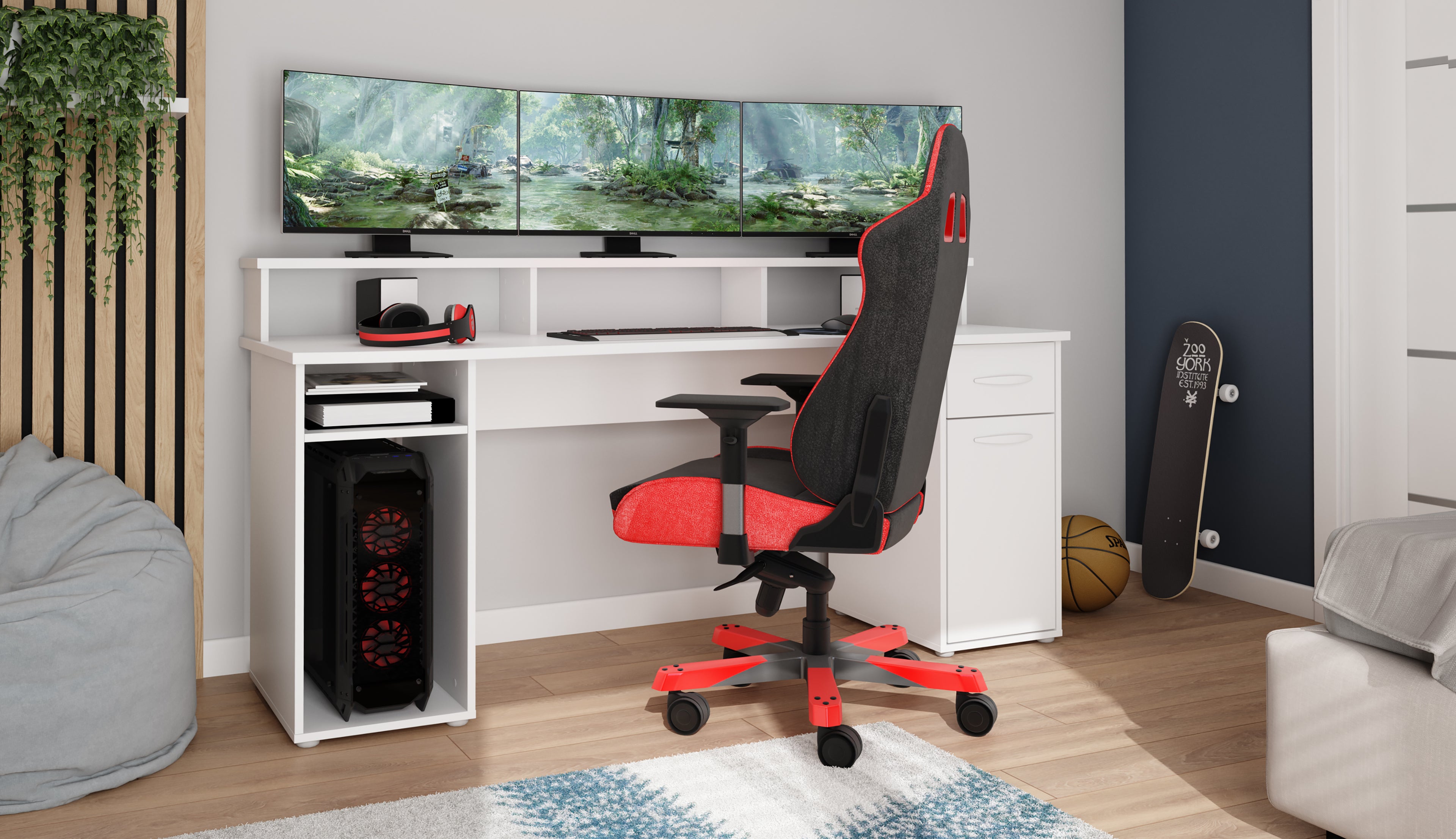 Schreibtisch FANTASTIC / XXL Gaming-Tisch in anthrazit oder weiß / Mit viel Stauraum und einer breiten Borte auf der Tischplatte / Computer-Tisch / PC / Arbeits-Tisch / 180x93x65cm (BxHxT)