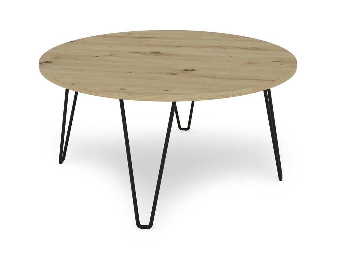 Couchtisch FLAIR / Melamin Artisan Eiche (Eiche-Optik) oder Old Wood (Altholz-Optik), Metall schwarz / D 80, H 40 cm