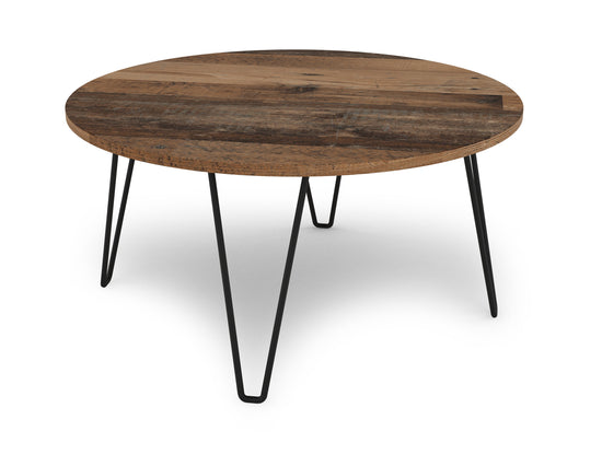 Couchtisch FLAIR / Melamin Artisan Eiche (Eiche-Optik) oder Old Wood (Altholz-Optik), Metall schwarz / D 80, H 40 cm