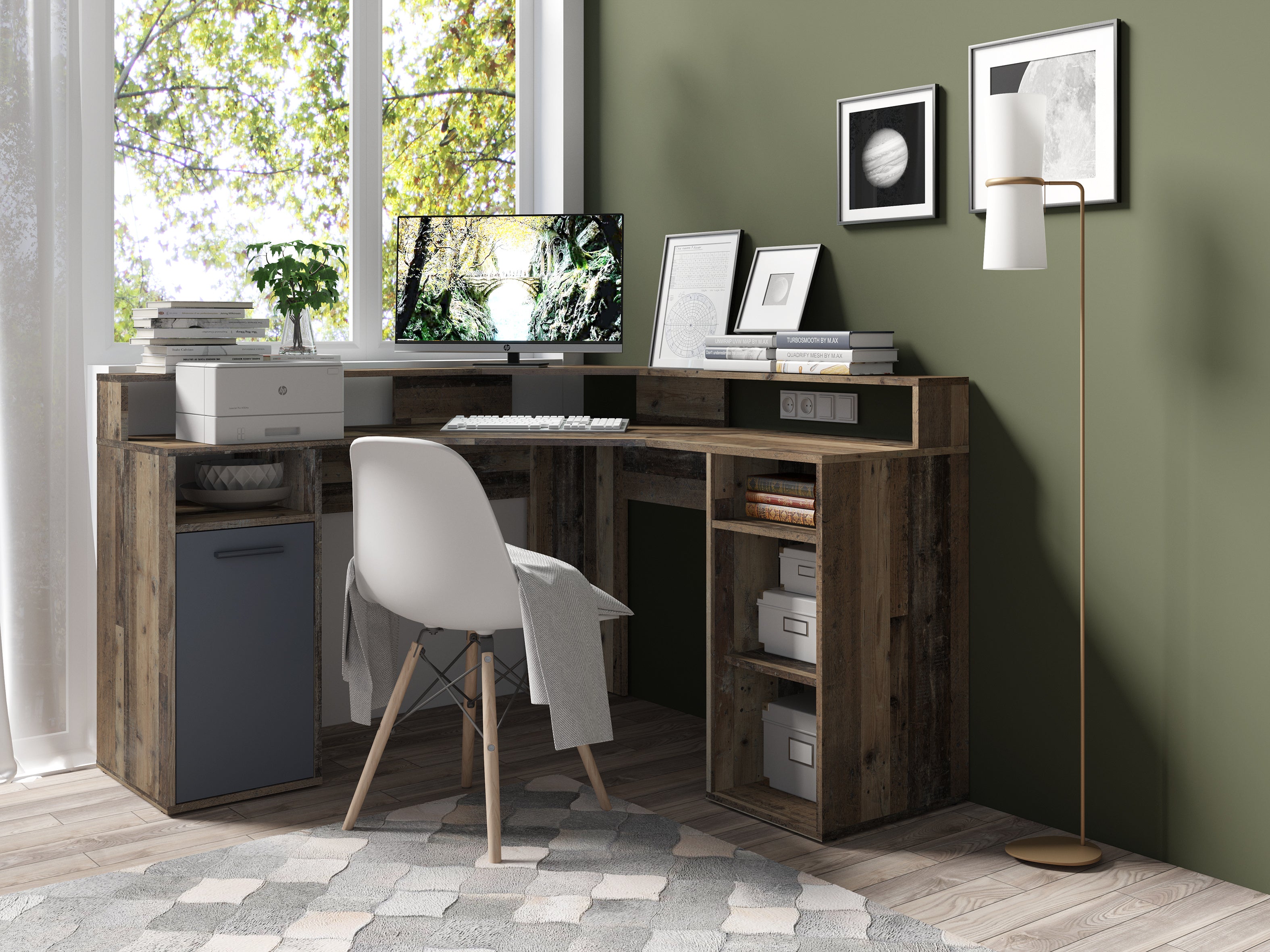 Schreibtisch FOX / Gaming-Tisch in anthrazit, weiß oder Old Wood (Altholz-Optik) / Mit viel Stauraum und großer Tischplatte / Computer-Tisch / PC / Arbeits-Tisch / B 139, H 90,8, T 139 cm