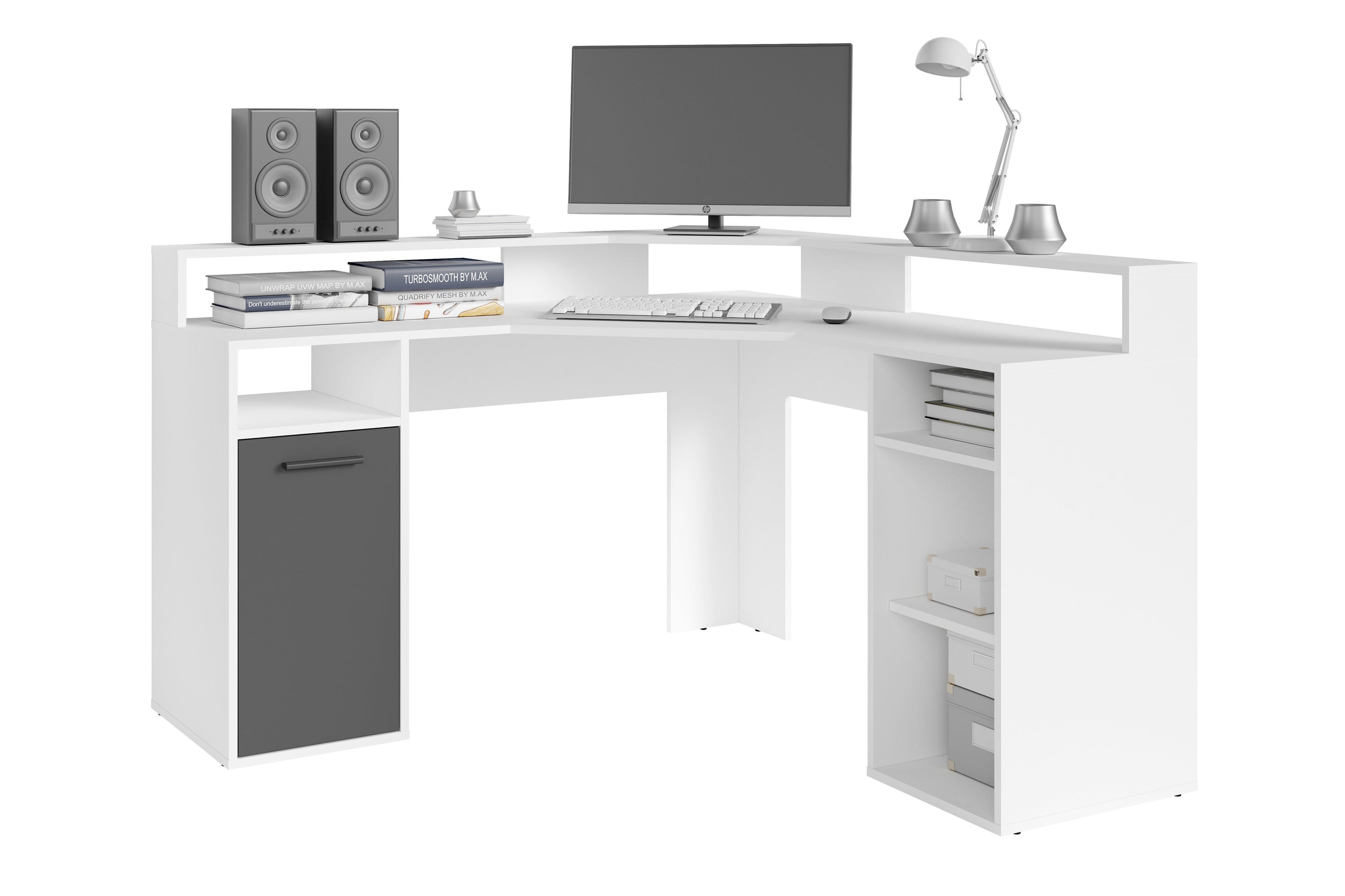 Schreibtisch FOX / Gaming-Tisch in anthrazit, weiß, Old Wood (Altholz-Optik) oder Artisan Eiche (Eiche-Optik) / Mit viel Stauraum und großer Tischplatte / Computer-Tisch / PC / Arbeits-Tisch / B 139, H 90,8, T 139 cm