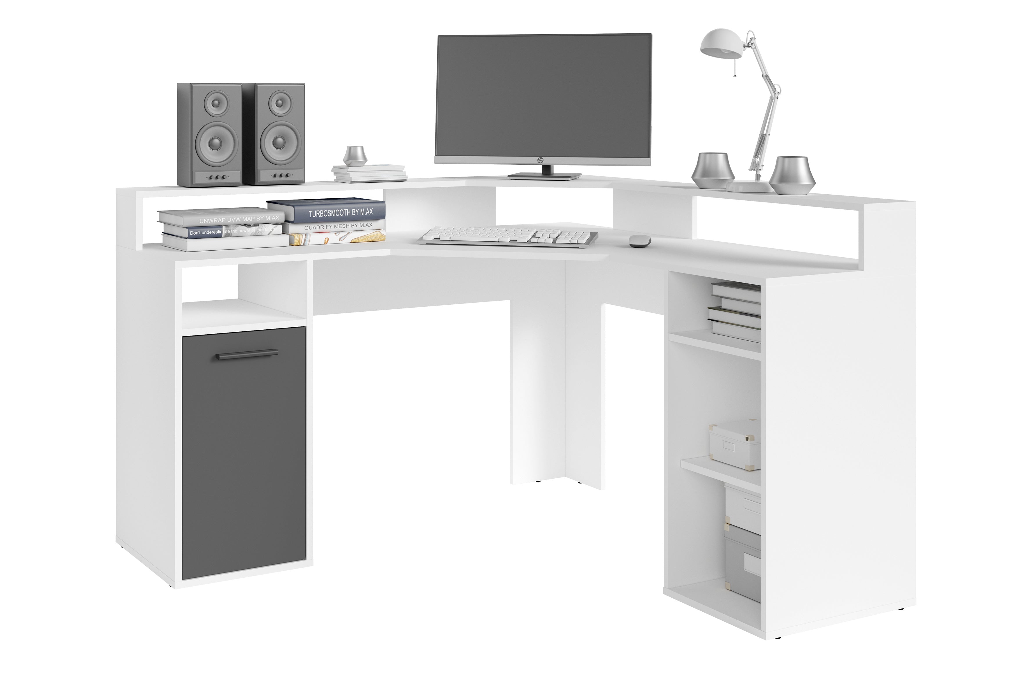 Schreibtisch FOX / Gaming-Tisch in anthrazit, weiß oder Old Wood (Altholz-Optik) / Mit viel Stauraum und großer Tischplatte / Computer-Tisch / PC / Arbeits-Tisch / B 139, H 90,8, T 139 cm