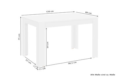 Esstisch Nepal / Moderner Küchentisch in Sonoma Eiche (Eiche-Optik), weiß oder Light Atelier (Beton-Optik) / Platzsparender Tisch / 80 x 80, H 75, 90 x 90, H 75, 120 x 80, H 75 oder 140 x 80, H 75 cm