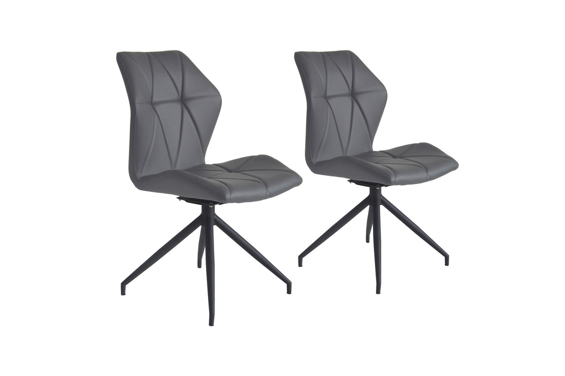 Esszimmerstuhl 2er Set IMKE / Kunstleder grau oder schwarz / Gestell Metall schwarz / Sitzschale 360° drehbar / Esszimmerstuhl / Diamanten-Steppung / B 52, H 90,5, T 62 cm