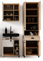 Waschbeckenunterschrank WELLNESS / Waschtisch Unterschrank stehend, in Artisan Eiche, Griff aus Metall in schwarz / 1-türig und drei offene Fächer / B 60, H 62, T 34 cm