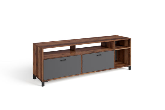 TV-Board JACKSON / Lowboard Old Wood Vintage mit Absetzung in Anthrazit / Fernsehtisch mit 2 Klappen / B 160, H 54, T 40 cm