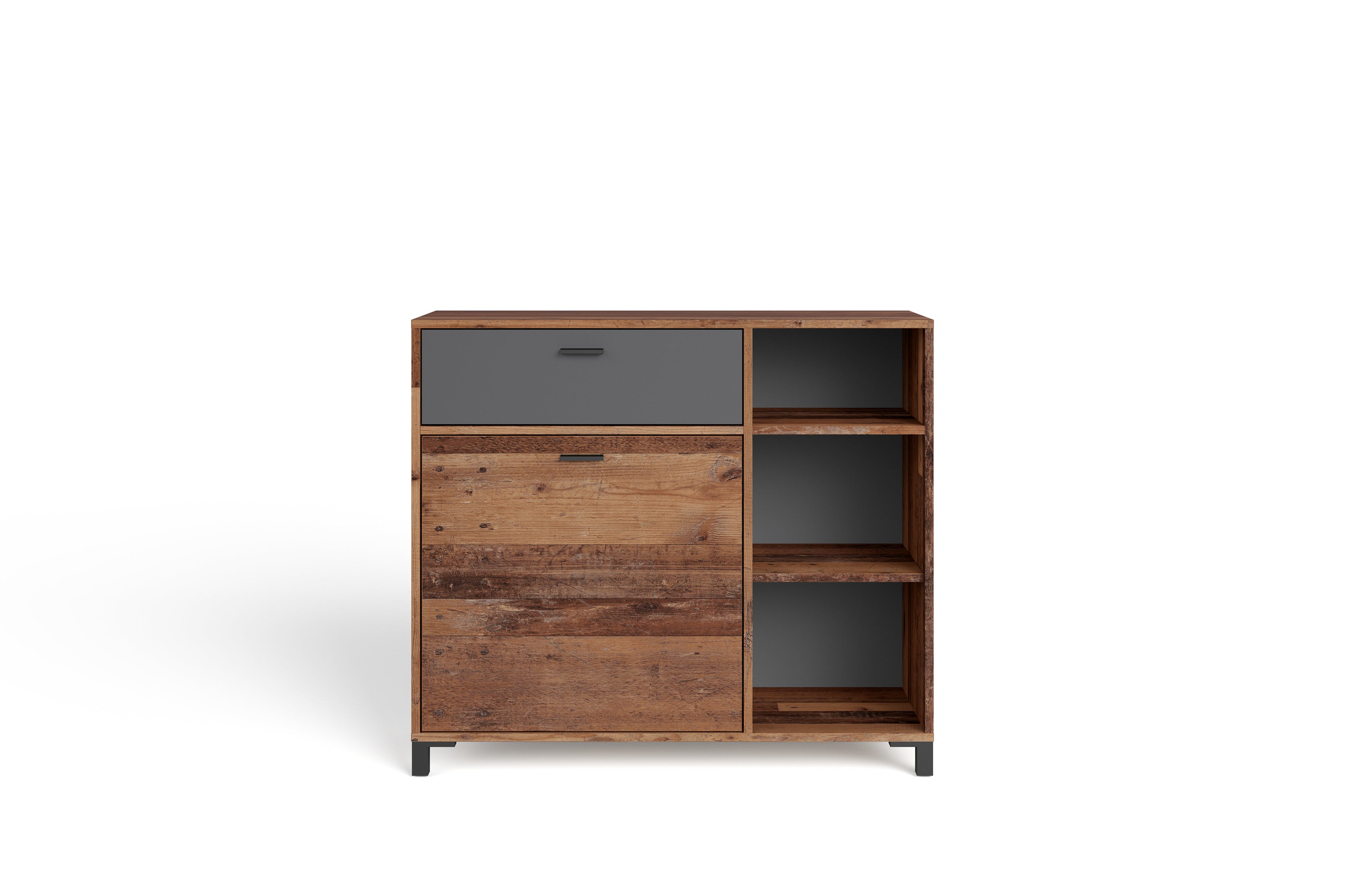 Sideboard JACKSON / Kommode Old Wood Vintage mit Absetzung in Anthrazit / Kommodenschrank mit 1 Tür und 1 Schubkasten / B 98, H 85, T 40 cm