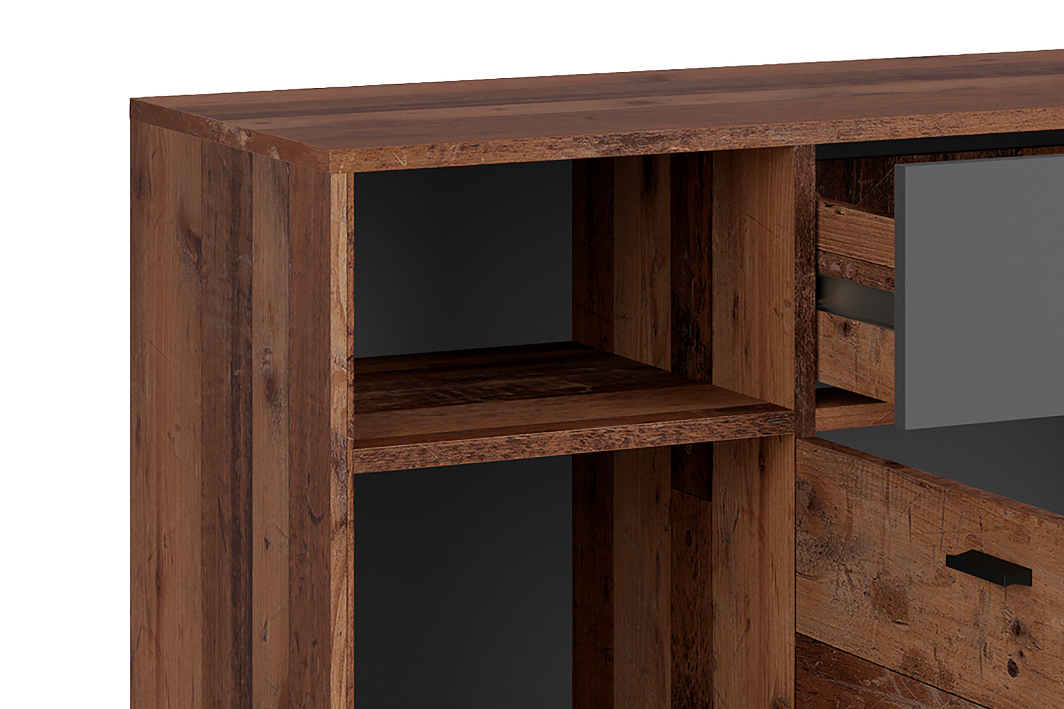 Sideboard JACKSON / Sideboard Old Wood Vintage mit Absetzung in Anthrazit / Kommode mit 2 Türen und 2 Schubkästen/ B 160, H 85, T 40 cm