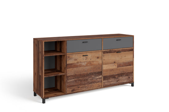 Sideboard JACKSON / Sideboard Old Wood Vintage mit Absetzung in Anthrazit / Kommode mit 2 Türen und 2 Schubkästen/ B 160, H 85, T 40 cm