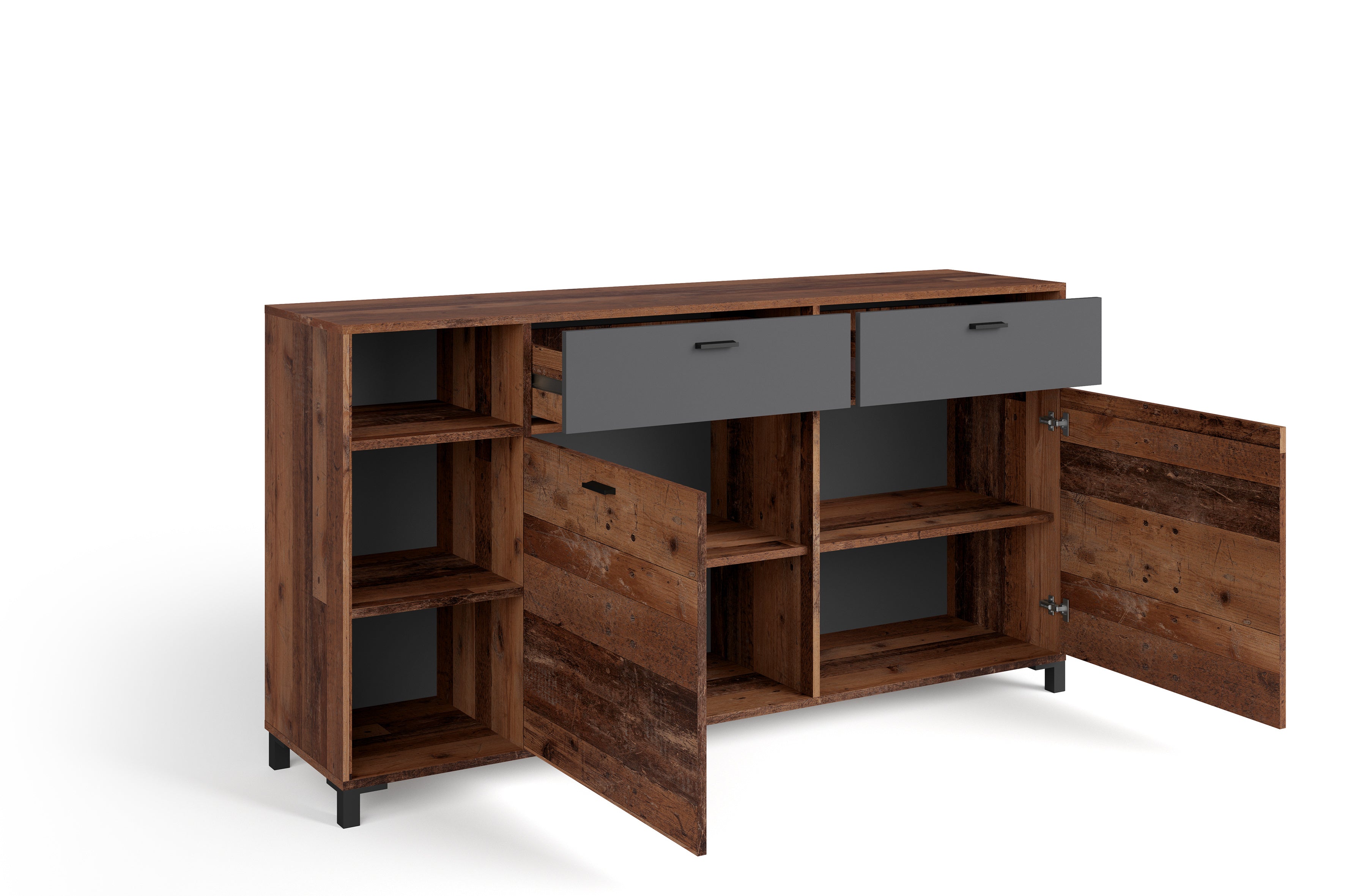 Sideboard JACKSON / Sideboard Old Wood Vintage mit Absetzung in Anthrazit / Kommode mit 2 Türen und 2 Schubkästen/ B 160, H 85, T 40 cm