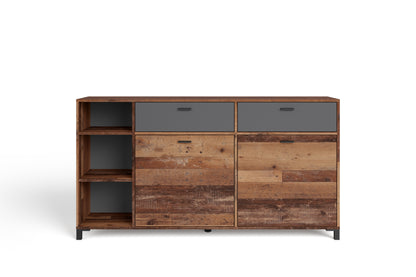 Sideboard JACKSON / Sideboard Old Wood Vintage mit Absetzung in Anthrazit / Kommode mit 2 Türen und 2 Schubkästen/ B 160, H 85, T 40 cm
