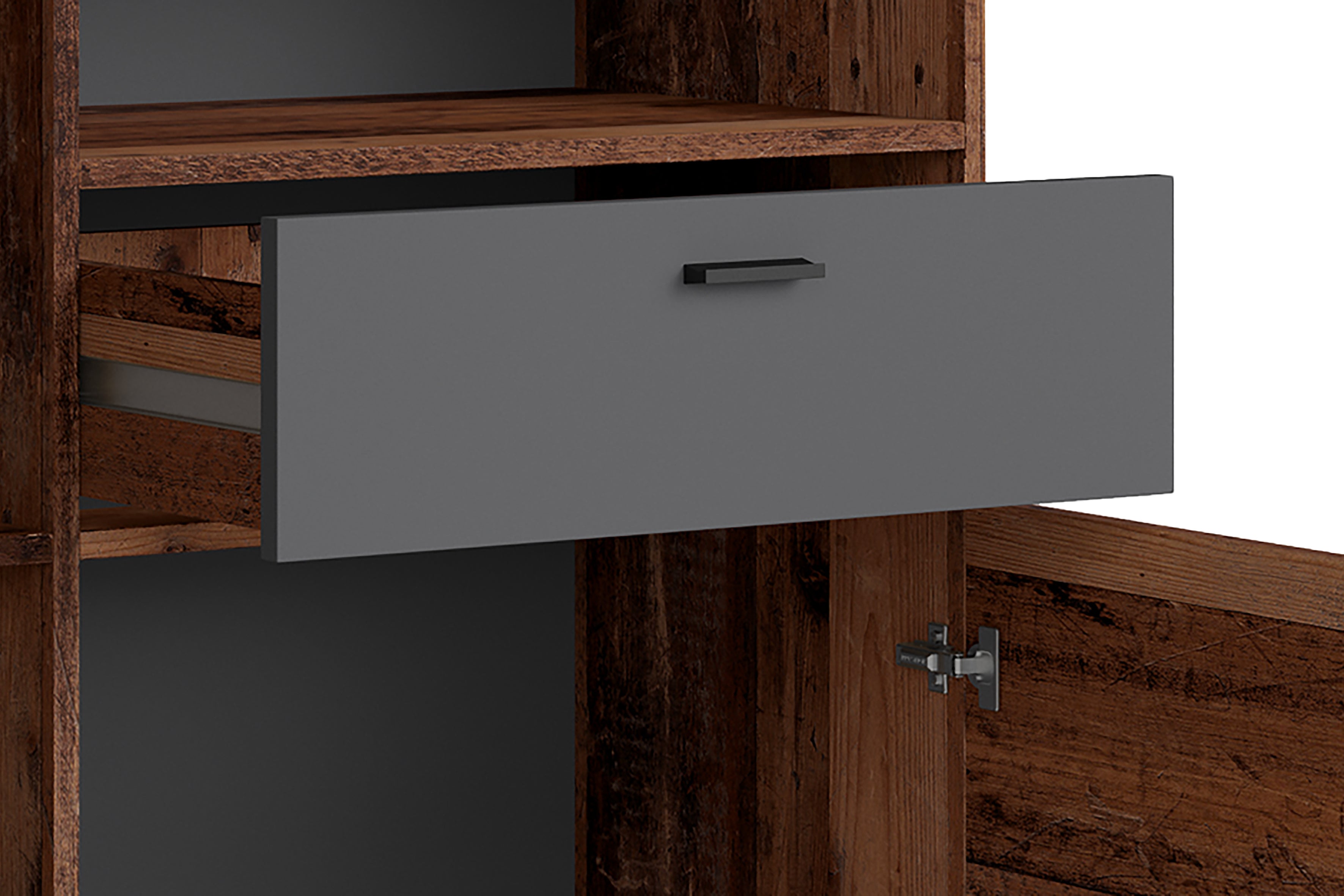 Highboard JACKSON / großes Sideboard Old Wood Vintage braun / 3-türig braun u. 1 Schubalde in Anthrazit / Wohnzimmerschrank mit 3 Türen und 1 Schubkasten / B 126, H 143, T 40 cm
