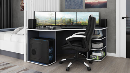 Schreibtisch THANATOS / Gaming-Tisch in anthrazit mit Kanten in rot, weiß oder anthrazit / Eck-Schreibtisch mit viel Stauraum und XXL Tischplatte / Computer-Tisch / PC / Arbeits-Tisch / 198x76x85cm (BxHxT)