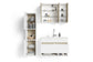 Badezimmer Spiegelschrank Marino mit LED-Beleuchtung und Steckdose / Moderner, 3-türiger Spiegel Hängeschrank in schnee-weiß matt und Absetzung Sonoma Eiche / Wandschrank mit Spiegeltüren / B 80, H 60, T 20 cm