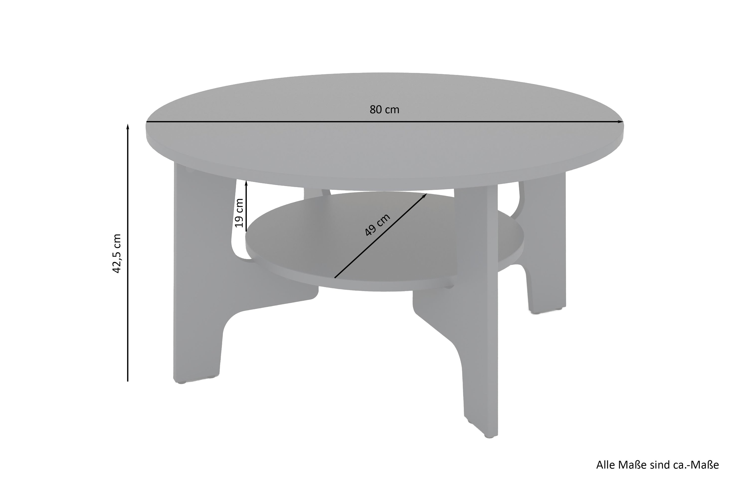 Couchtisch JONNY / Melamin anthrazit, weiß, Artisan Eiche (Eiche-Optik) oder Old Wood (Altholz-Optik) / D 80, H 42,5 cm / mit praktischem Ablageboden