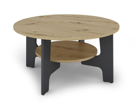 Couchtisch JONNY / Melamin anthrazit, weiß, Artisan Eiche (Eiche-Optik) oder Old Wood (Altholz-Optik) / D 80, H 42,5 cm / mit praktischem Ablageboden