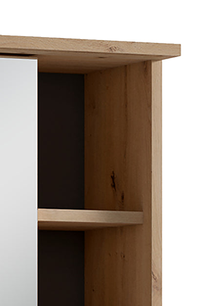 Badezimmer Spiegelschrank WELLNESS mit LED-Beleuchtung &amp; Steckdose / Moderner, 1-türiger Spiegel Hängeschrank in Artisan Eiche oder Weiß / Wandschrank mit Spiegeltür / B 60, H 61, T 28 cm