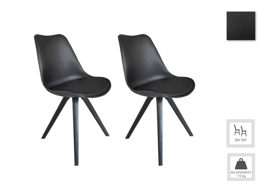 Esszimmerstuhl 2er Set Kira / Kunstoff, Kunstleder in schwarz oder weiß / Gestell Metall in Eiche-Optik foliert oder schwarz / Esszimmerstuhl / Wohnzimmerstuhl / bis 110 kg / B 48, H 86, T 55,5 cm