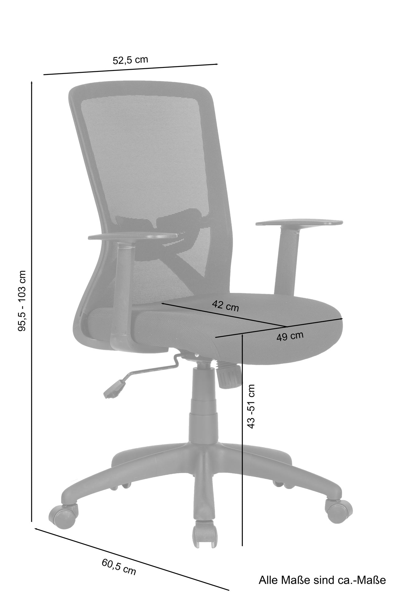 Chefsessel Long / Kunststoff schwarz / Bezug Stoff / Mesh schwarz oder rot / Wippmechanik / Sicherheitsklemmschutz/Höhenverstellung / gebremste Sicherheitsrollen / B 52,5, H95,5-103, T 60,5