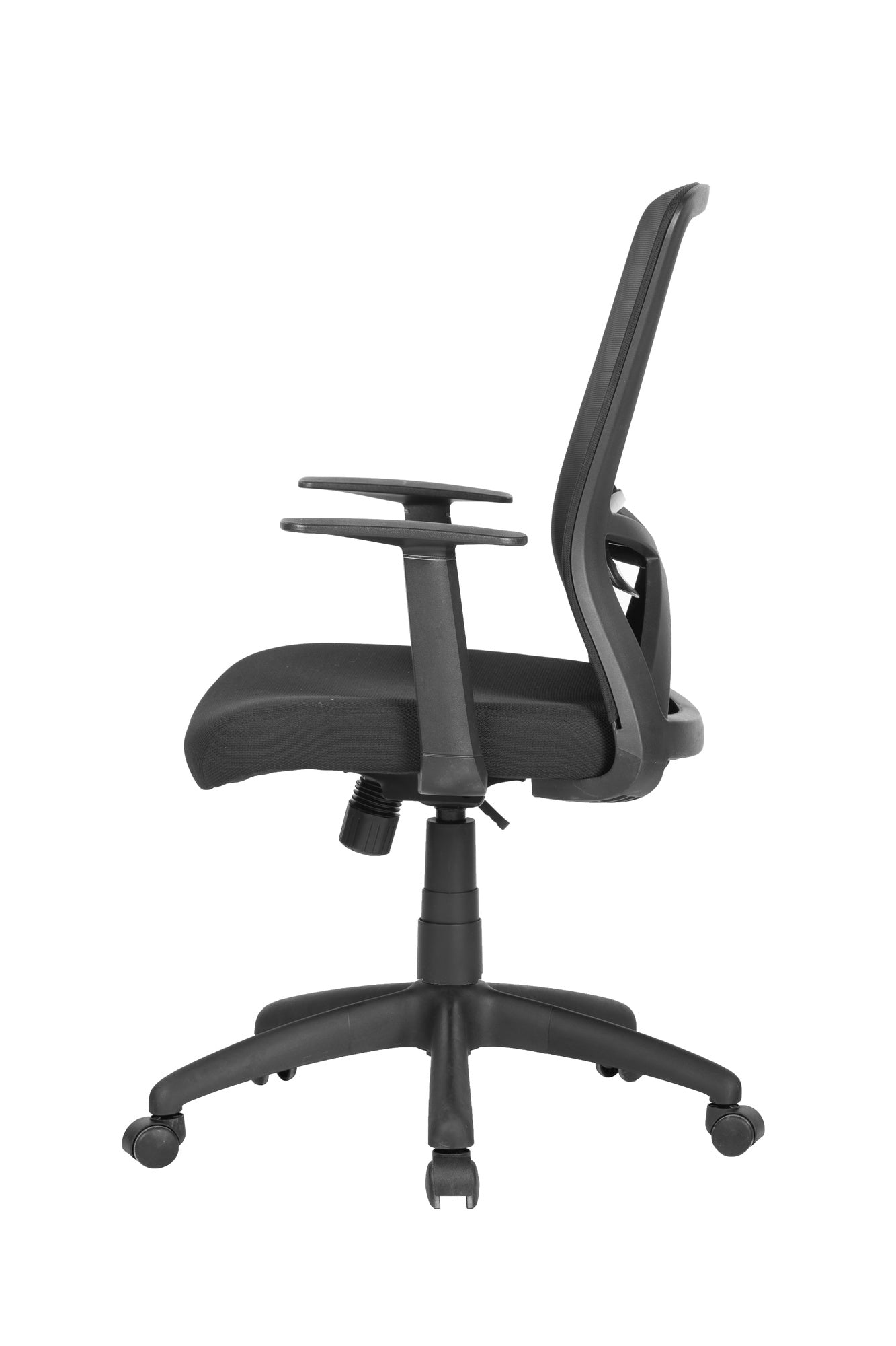 Chefsessel Long / Kunststoff schwarz / Bezug Stoff / Mesh schwarz oder rot / Wippmechanik / Sicherheitsklemmschutz/Höhenverstellung / gebremste Sicherheitsrollen / B 52,5, H95,5-103, T 60,5