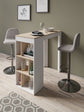Bartisch MOBY / Moderner Küchentisch in Weiß / Tischplatte und Regale in Eichen-Holz-Optik Hell-Braun / Hoher Esstisch / Skandinavisches Design / B 110, H 104, T 50 cm