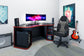 Chefsessel Matteo / Gaming-Chair bis 110 kg belastbar / Kunststoff & Kunstleder schwarz / Armlehnen gepolstert/ Applikation Mesh rot, weiß oder grau / Sicherheitsrollen / B 60, H 103-113, T 65 cm
