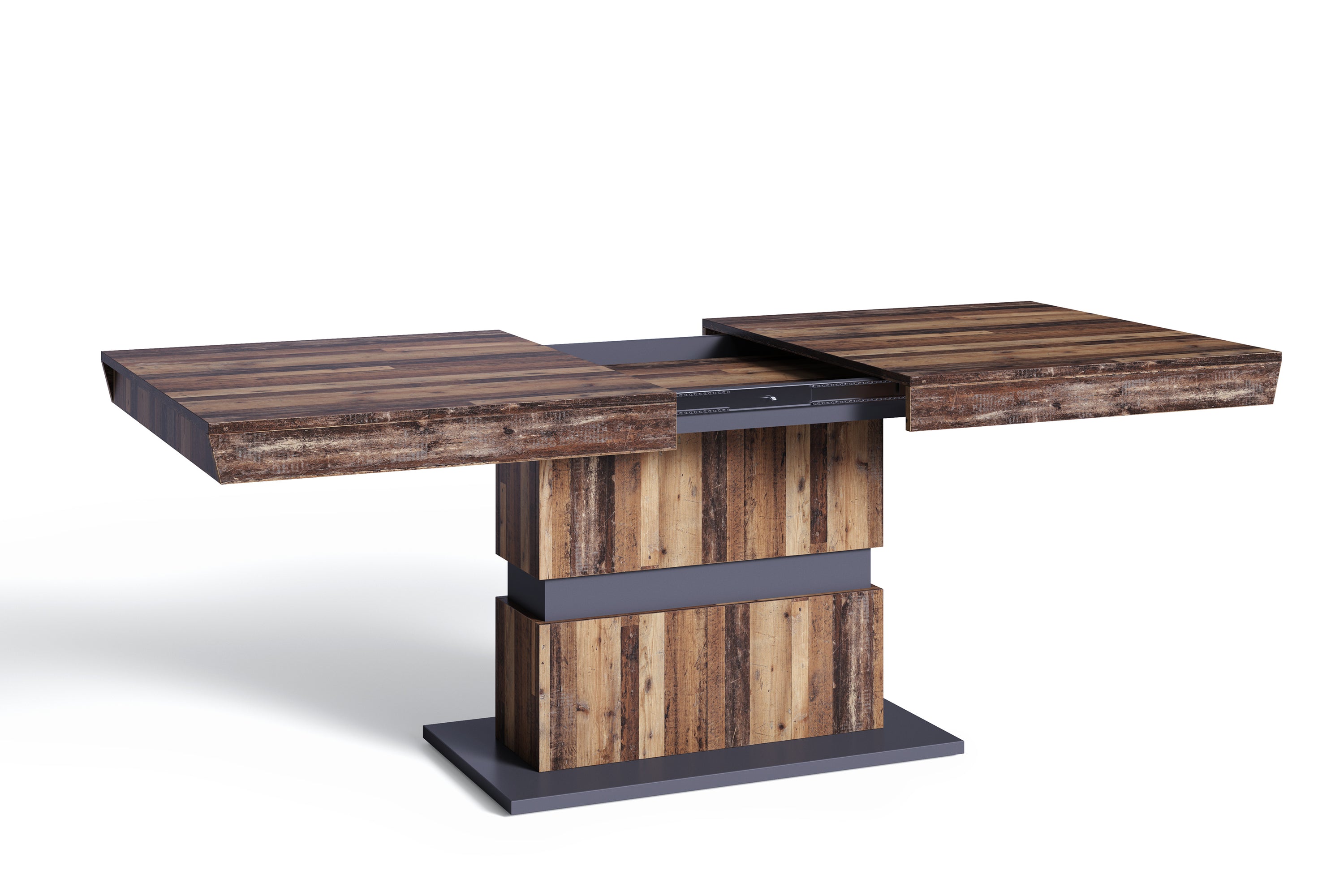 Esszimmertisch MATTHEW / Küchen-Tisch 140 cm mit Auszugsfunktion auf 195 cm / Auszugstisch Light Atelier oder Old Wood / Esstisch ausziehbar mit Einlegeplatte / 140-195 x 90, H 75 cm