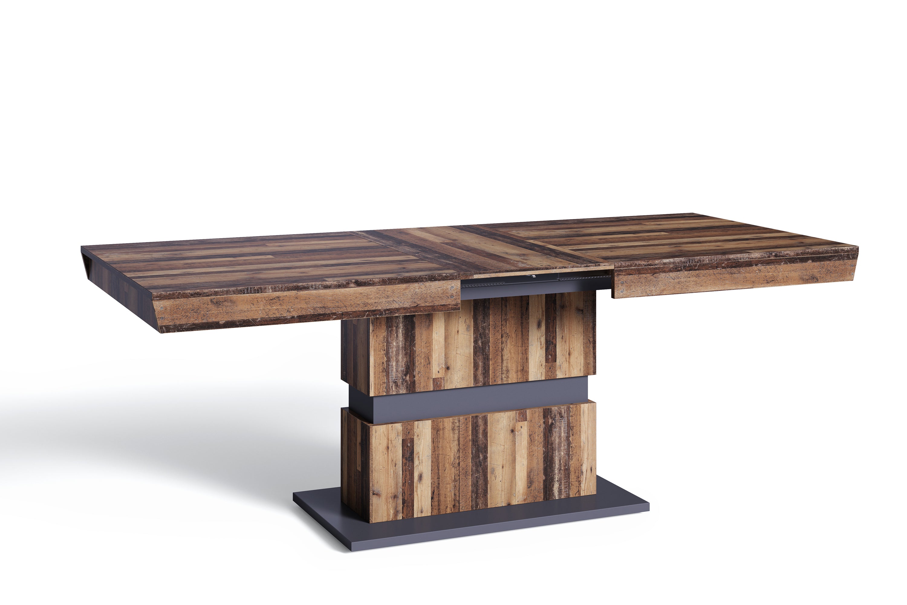 Esszimmertisch MATTHEW / Küchen-Tisch 140 cm mit Auszugsfunktion auf 195 cm / Auszugstisch Light Atelier oder Old Wood / Esstisch ausziehbar mit Einlegeplatte / 140-195 x 90, H 75 cm