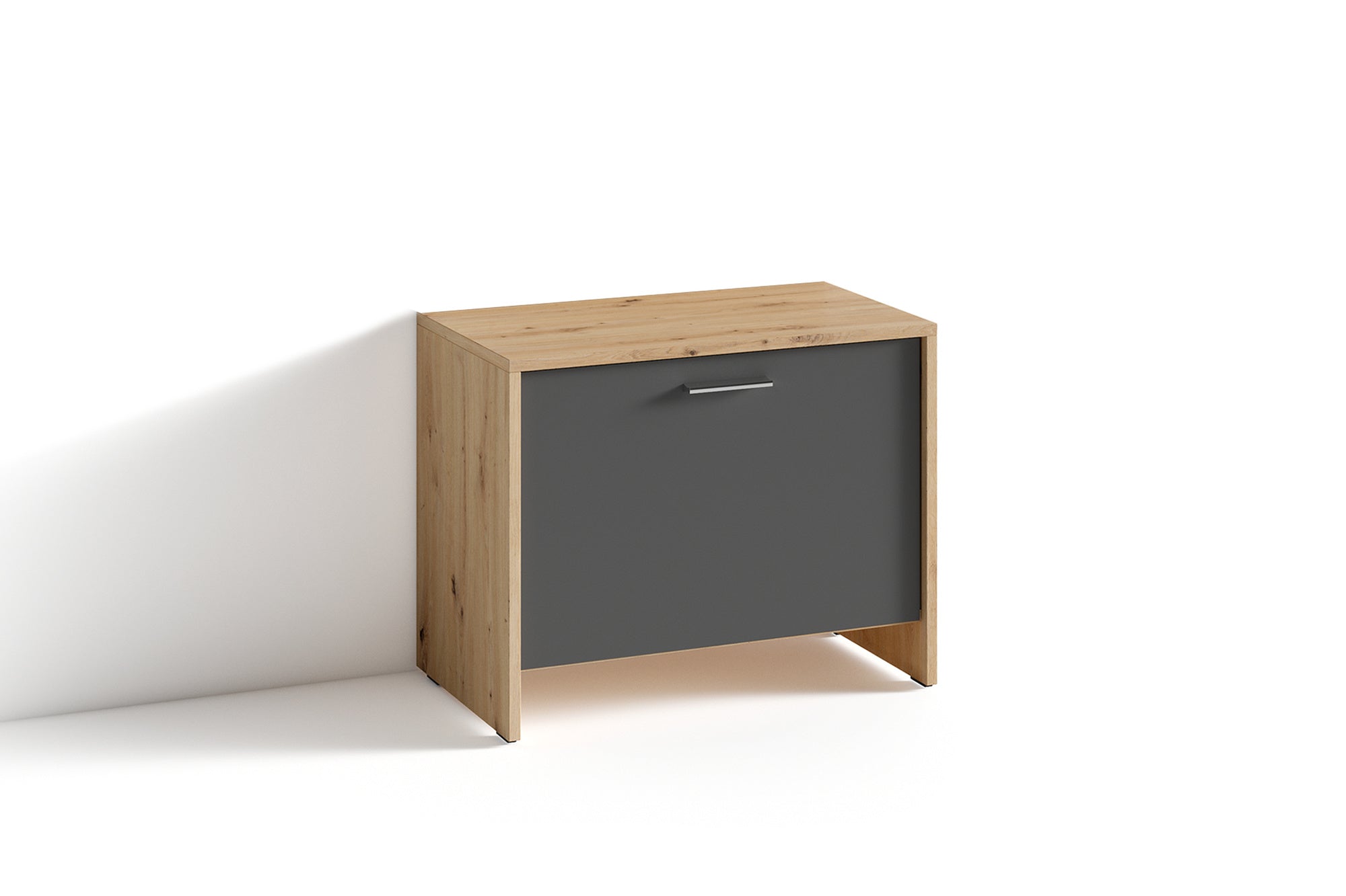 Sitzbank BEN / Schuhschrank in Artisan Eiche (Eiche-Optik), Old Wood (Altholz-Optik) oder weiß / kleine Flur-Kommode mit Klappe und Einlegeboden / B 60, H 48, T 35 cm