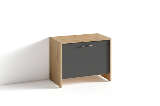 Sitzbank BEN / Schuhschrank in Artisan Eiche (Eiche-Optik), Old Wood (Altholz-Optik) oder weiß / kleine Flur-Kommode mit Klappe und Einlegeboden / B 60, H 48, T 35 cm