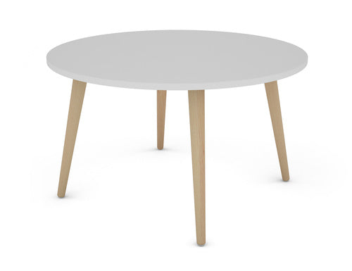 Couchtisch LASSE / Melamin weiß, Buche massiv natur / D 80, H 46 cm / skandinavischer Stil