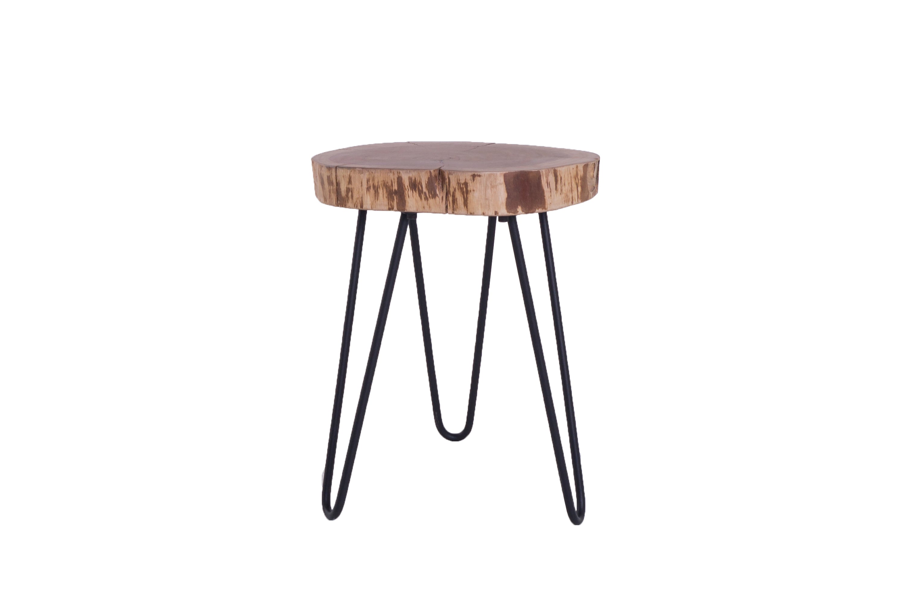 Beistelltisch NASTI / Akazie natur, Metall schwarz / D 38, H 40 cm / mit Baumkante