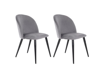 Esszimmerstuhl 2er Set Nayla / Samt grau, Cord dunkelgrau, Webstoff dunkelgrau / Gestell Metall in schwarz pulverbeschichtet / Esszimmerstuhl / mit Rautensteppung im Rücken / bis 110 kg / B 51, H 81,5, T 60 cm