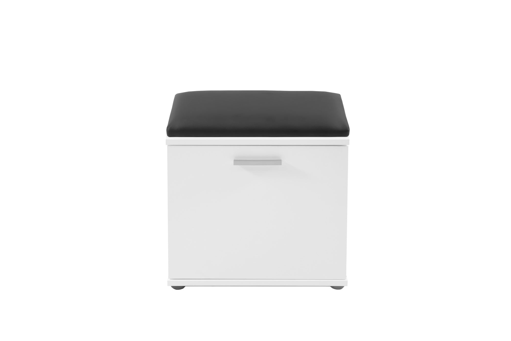 Sitzbank JAKOB / Hocker in Artisan Eiche (Eiche-Optik), schwarz oder Old Wood (Altholz-Optik) mit schwarzem Kunstleder Sitzkissen / Schuhschrank mit Tür / zwei Fächer / Garderoben-Kommode / Schuh-Bank / B 48,5 H 49, T 30 cm