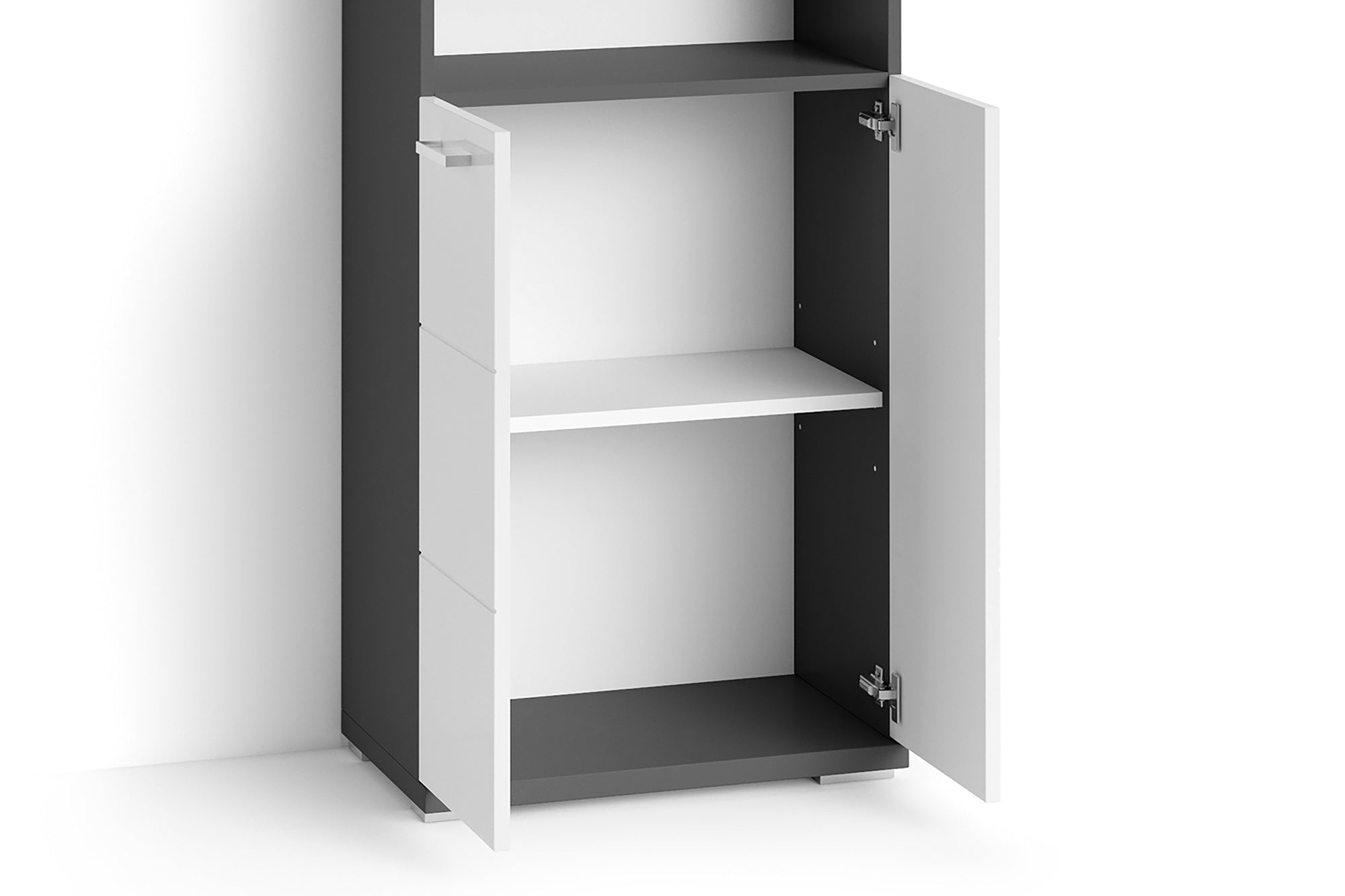 Badezimmer-Hochschrank NEBRASKA / in anthrazit, Sonoma Eiche (Eiche-Optik) oder weiß / B 50, H 192, T 31,5 cm / 4 Türen mit offenen Elementen &amp; viel Stauraum