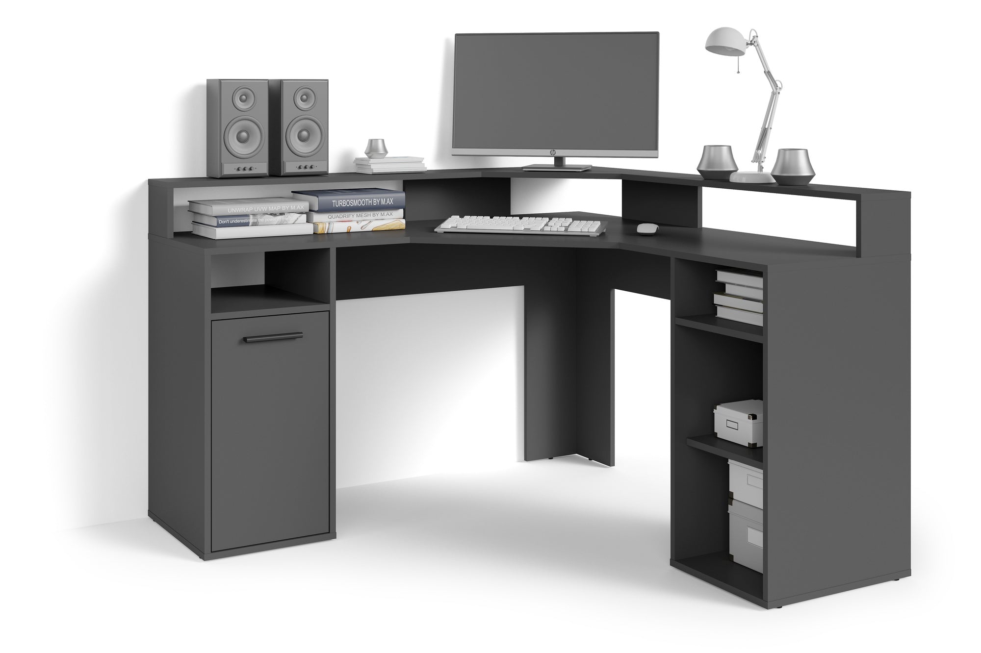 Schreibtisch FOX / Gaming-Tisch in anthrazit, weiß oder Old Wood (Altholz-Optik) / Mit viel Stauraum und großer Tischplatte / Computer-Tisch / PC / Arbeits-Tisch / B 139, H 90,8, T 139 cm