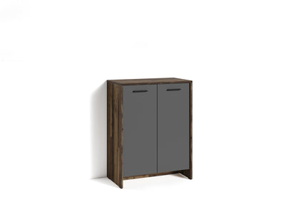 Schuhschrank BEN / Schuhkommode in Artisan Eiche (Eiche-Optik), Old Wood (Altholz-Optik) oder weiß/ kleine Flur-Kommode mit zwei Türen Einlegeböden / Sideboard klein / B 63, H 83, T 35 cm