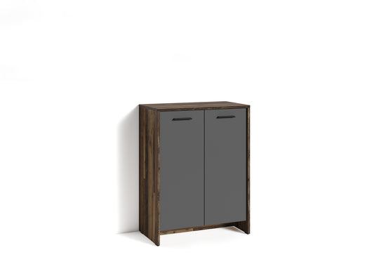 Schuhschrank BEN / Schuhkommode in Artisan Eiche (Eiche-Optik), Old Wood (Altholz-Optik) oder weiß/ kleine Flur-Kommode mit zwei Türen Einlegeböden / Sideboard klein / B 63, H 83, T 35 cm