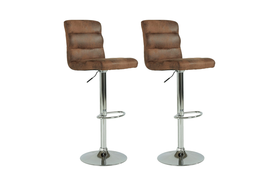 Barhocker 2er Set Phil / Vintage-Bezug in braun / Gestell verchromt / Barstuhl / Tresenhocker / bis 110 kg / B 42, H 98-120, T 51 cm