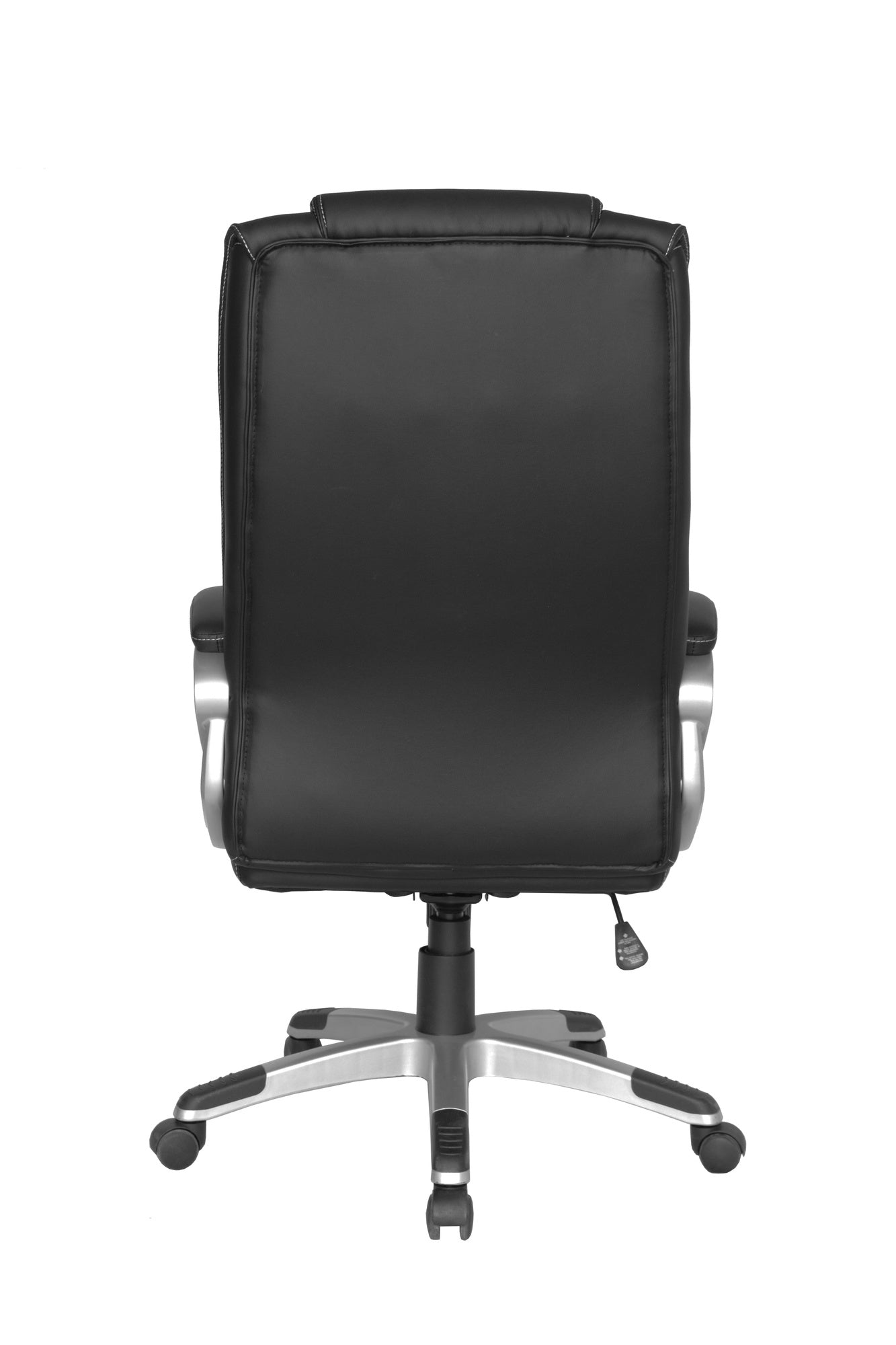 Chefsessel DEREK-XXL / Bezug Kunstleder schwarz/ Federkernpolsterung / Fußkreuz silber / Wippmechanik/ Sicherheitsklemmschutz/ gebremste Sicherheitsrollen, B 64, H 115,5-125, T 72,5