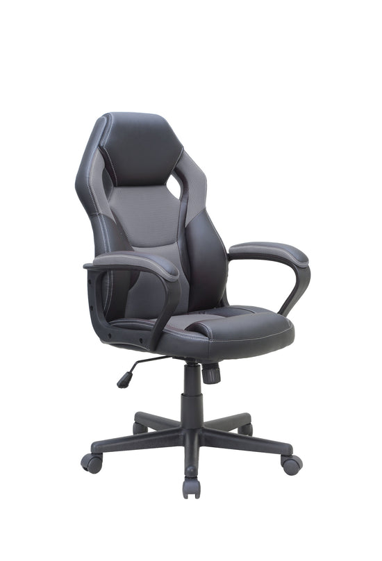 Chefsessel Matteo / Gaming-Chair bis 110 kg belastbar / Kunststoff & Kunstleder schwarz / Armlehnen gepolstert/ Applikation Mesh rot, weiß oder grau / Sicherheitsrollen / B 60, H 103-113, T 65 cm