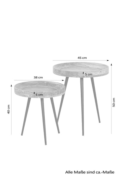 Beistelltisch AVA / Mangoholz natur, Metall schwarz / D 38, H 40 cm + D 45, H 50 cm