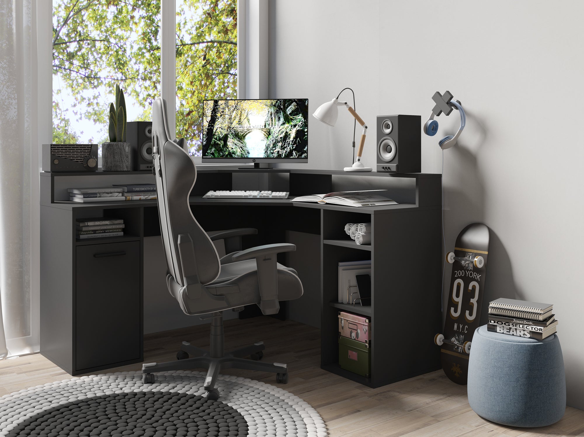 Schreibtisch FOX / Gaming-Tisch in anthrazit, weiß oder Old Wood (Altholz-Optik) / Mit viel Stauraum und großer Tischplatte / Computer-Tisch / PC / Arbeits-Tisch / B 139, H 90,8, T 139 cm