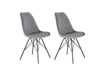 Esszimmerstuhl 2er Set Rica / Samt- oder Cordbezug in grau / Gestell Metall in schwarz pulverbeschichtet / Esszimmerstuhl / mit Rautensteppung im vorderen Rücken / bis 110 kg / B 48,5, H 85, T 55 cm